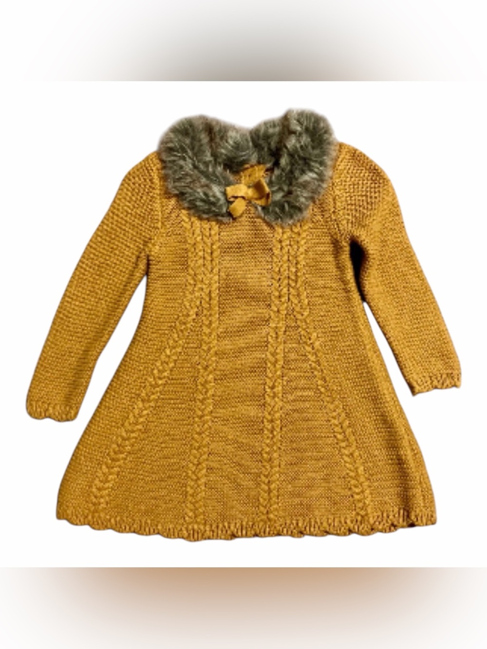 Tahari Baby Knit Dress with Faux Fur Collar